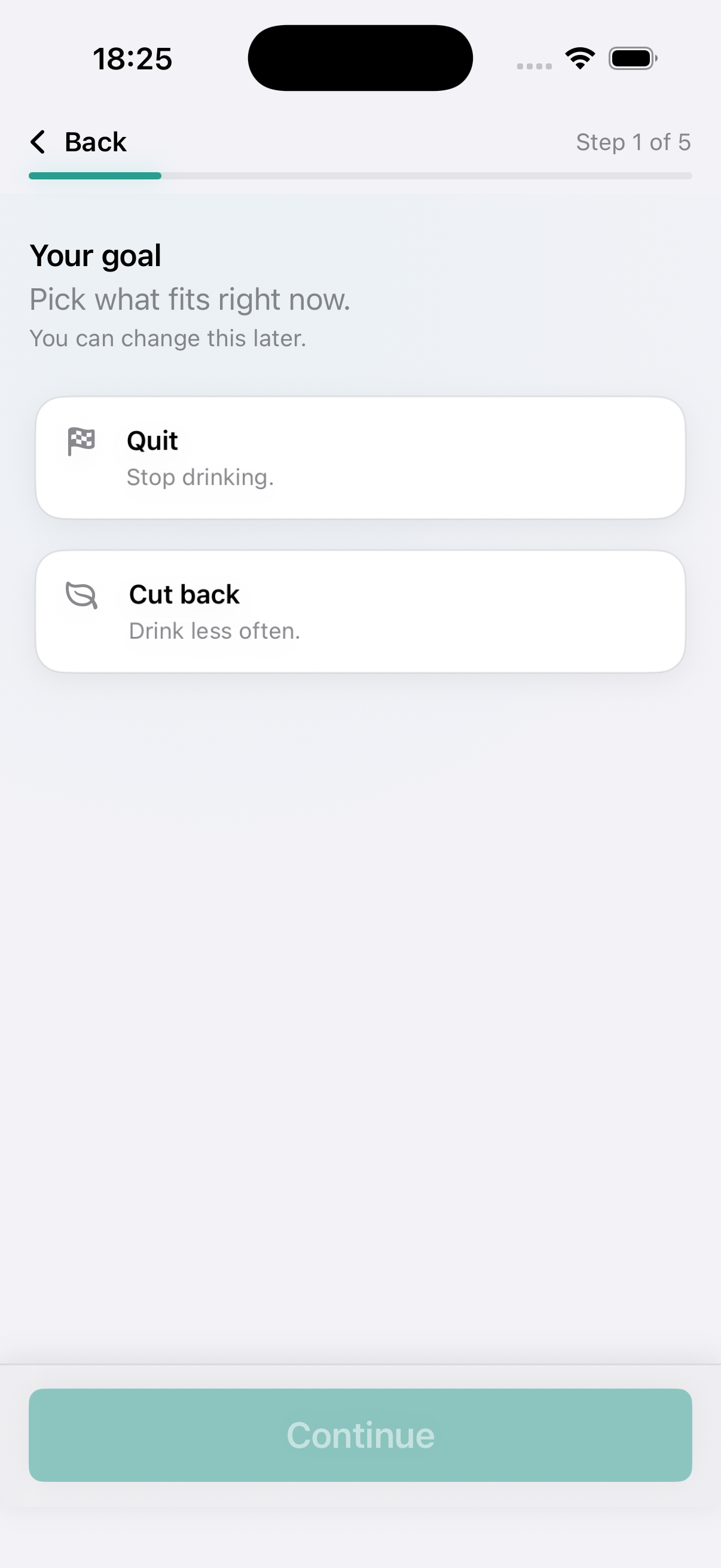 Goal selection screen