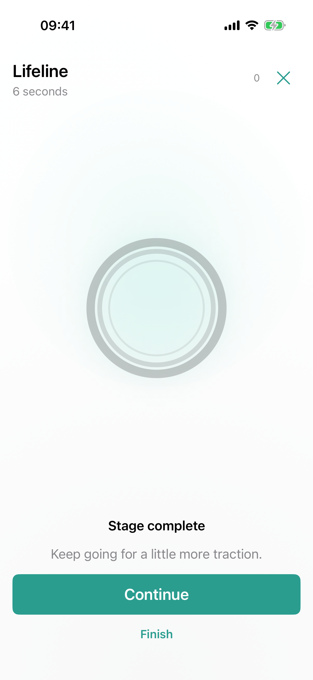 Stage complete screen with Continue button